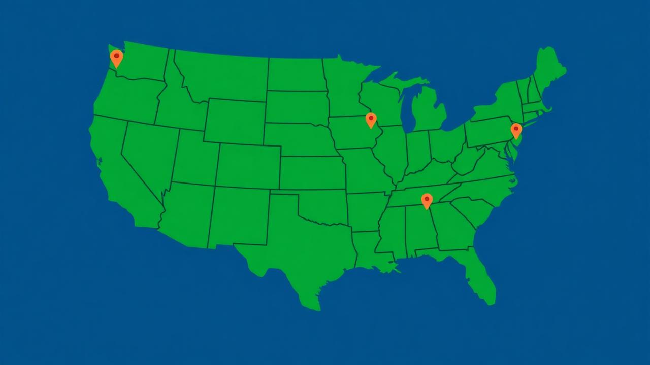 Map of the United States showing Regional Exam Center locations