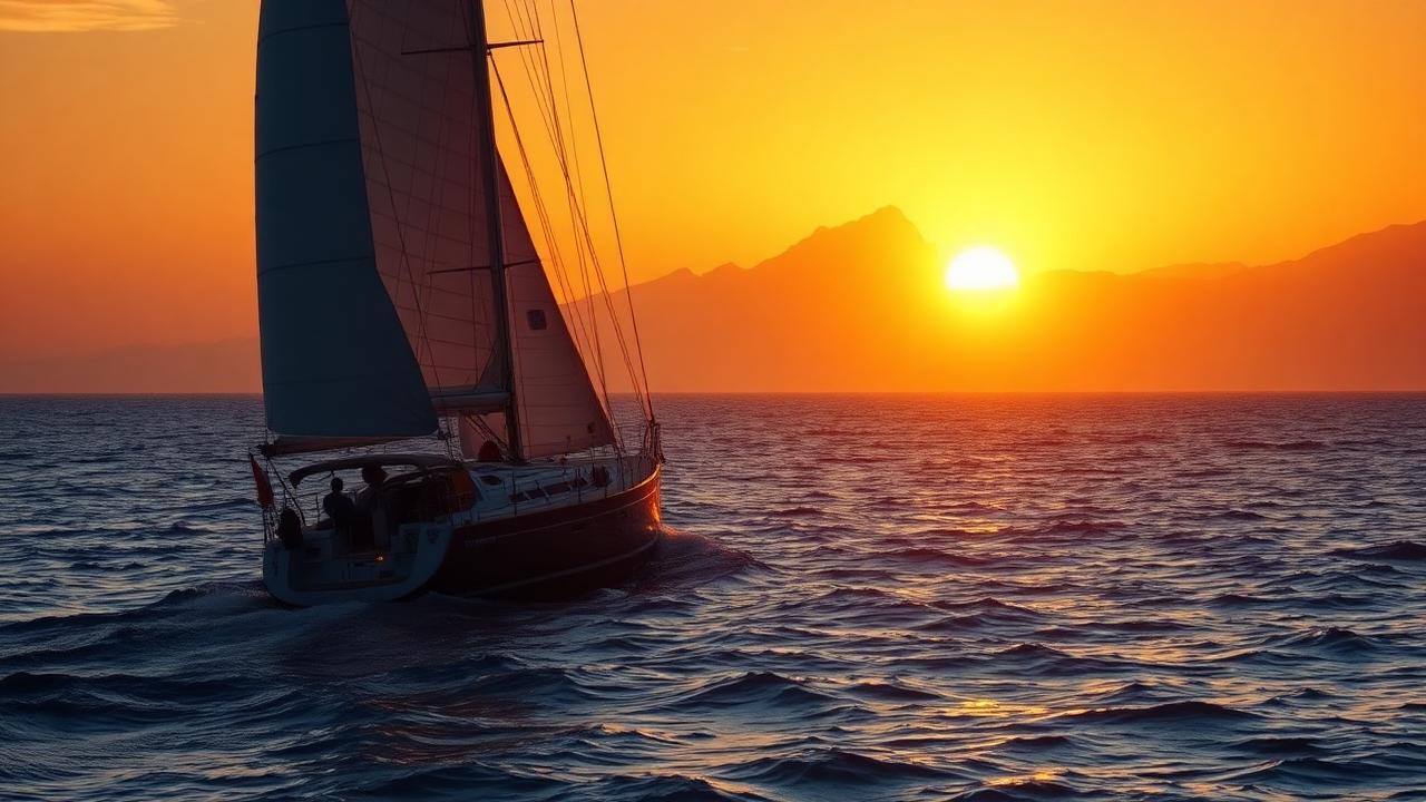 Sailboat underway at sunrise